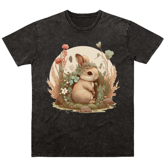 Cottagecore Cute Baby Bunny Rabbit Watercolor Flow Mineral Wash T Shirts