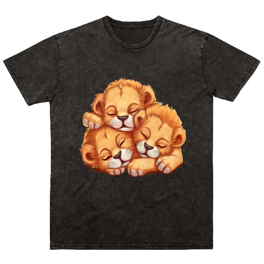 Sleeping lion cubs Mineral Wash T Shirts