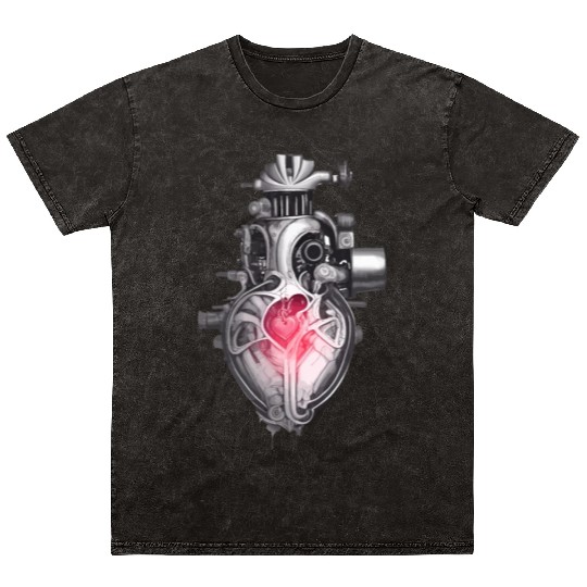 Realistic human heart like car engine ink drawing Mineral Wash T Shirts