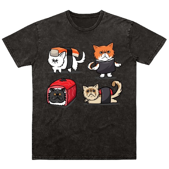 Sushi Persian Cat For Funny Cat Lover Sushi Lover Mineral Wash T Shirts