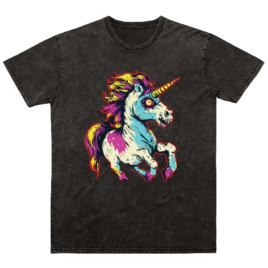 Horror Scary Zombie Unicorn Vintage Mineral Wash T Shirts