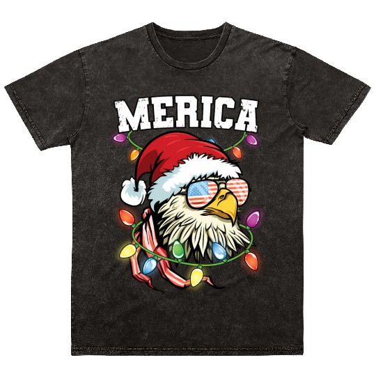 Merica Usa Flag Patriotic Veteran Santa Bald Eagle Mineral Wash T Shirts