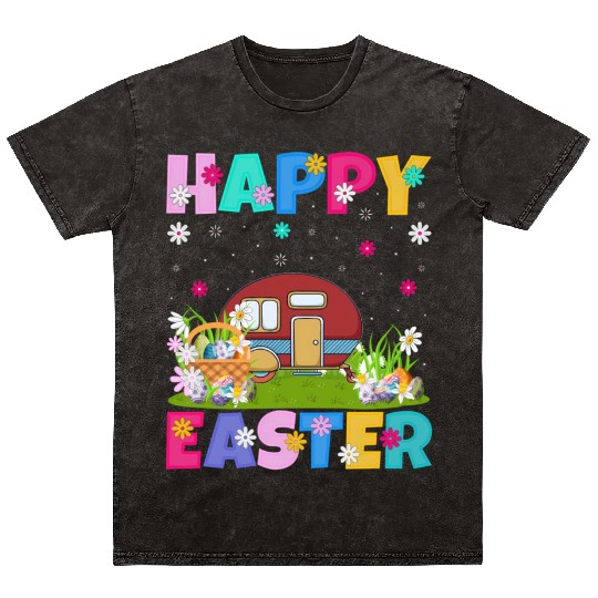 Camper Van Happy Easter Camper Van Easter Sunday Mineral Wash T Shirts