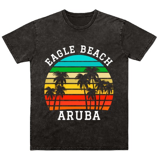 Eagle Beach Aruba Family Vacation Sunset Palm Mineral Wash T Shirts
