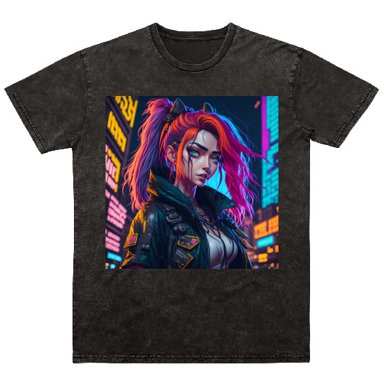 Cyberpunk Anime Girl Mineral Wash T Shirts
