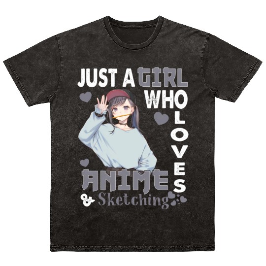 Japanese Anime Drawing Just A Who Loves etching Mineral Wash T Shirts