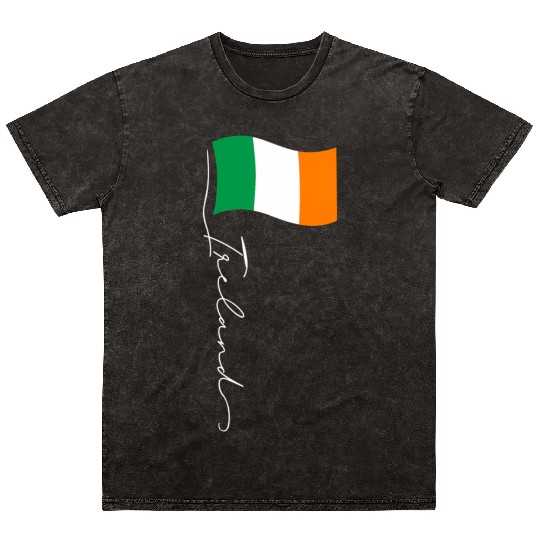 Ireland Signature Flag Pole Elegant Patriotic Mineral Wash T Shirts