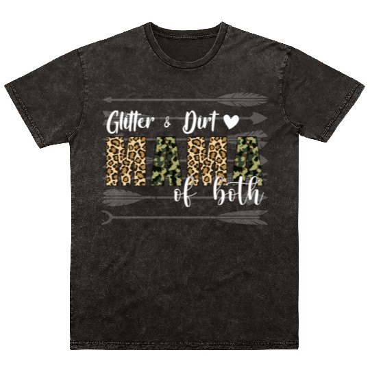 Glitter Dirt Mama Of Both With Leopard Camouflage Mineral Wash T Shirts