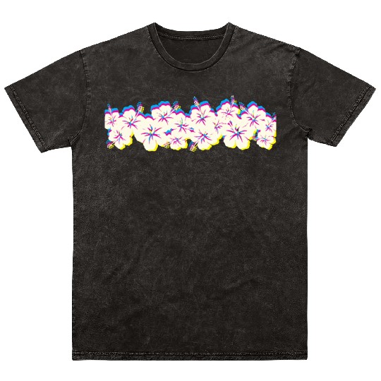 Hawaii Hibiscus Flower Row 1970S Glitch Aesthetic Mineral Wash T Shirts