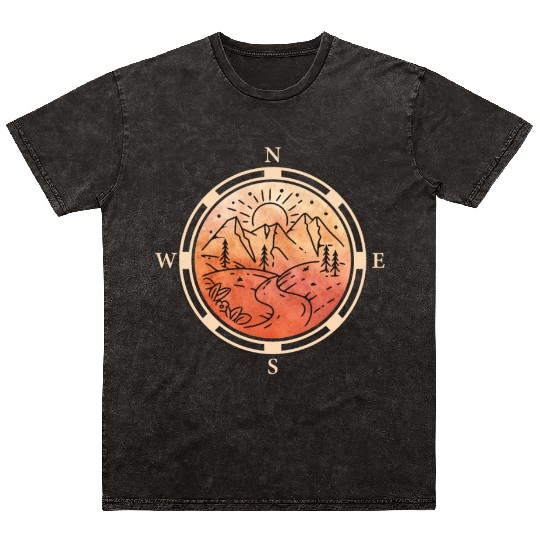 Hiker Mountains Compass climbing Mountaineering Mineral Wash T Shirts