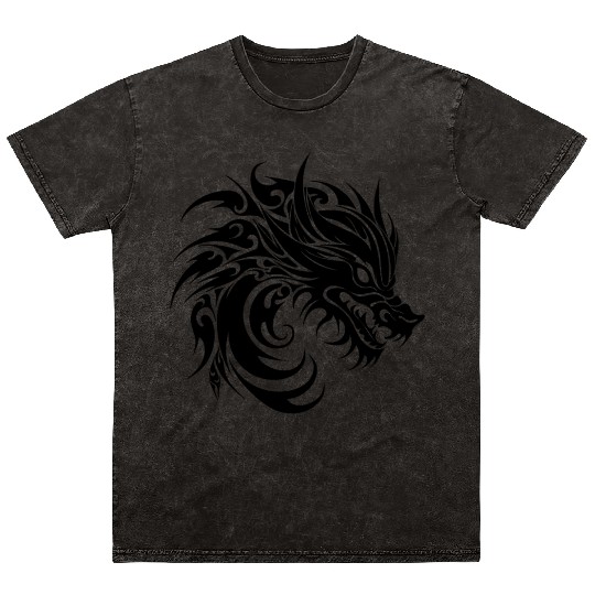Hissing Tattoo Style Dragon Head Mineral Wash T Shirts