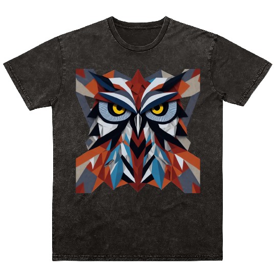 Vintage Geometric Beautiful 3D Owl Artwork Mineral Wash T Shirts