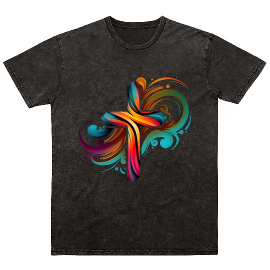 Jesus Cross Painting Mineral Wash T Shirts