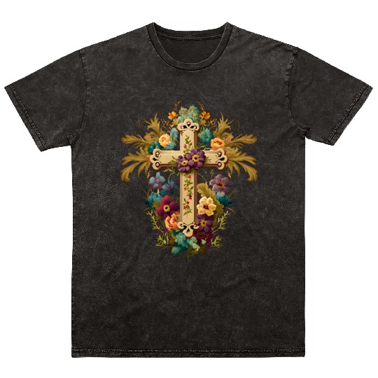 Jesus Cross Painting Mineral Wash T Shirts