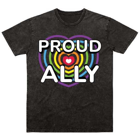 Proud Ally Rainbow Heart LGBTQIA Pride Month v02 Mineral Wash T Shirts