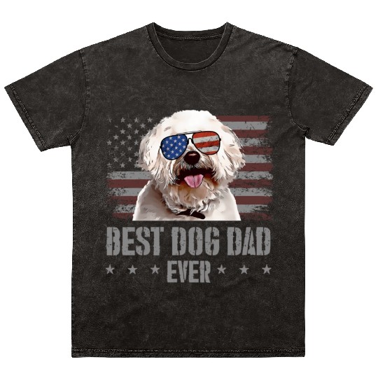 Bichons Frise Best Dog Dad Ever Usa American Flag Mineral Wash T Shirts