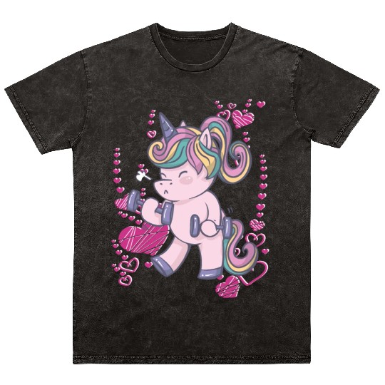 Unicorn trains in the gym and loves bodybuilding Mineral Wash T Shirts