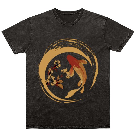 Koi Fish Japanese Koi Carp Cherry Blossom Sakura Mineral Wash T Shirts