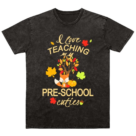 Teachers Fall & Autumn I Love My Pre-School Mineral Wash T Shirts