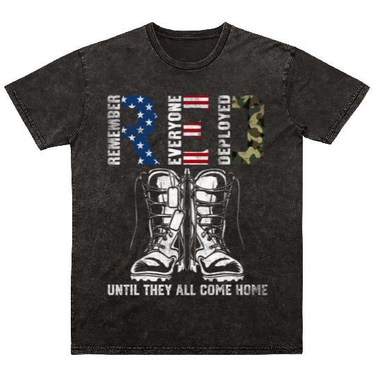 Remember Everyone Deployed Us Flag Camouflage Red Mineral Wash T Shirts