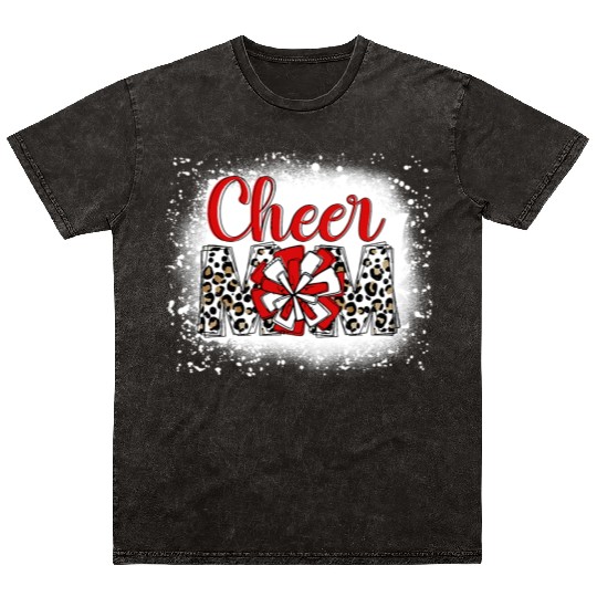 Cheer Mom Leopard Cheerleader Bleached Mother Mineral Wash T Shirts