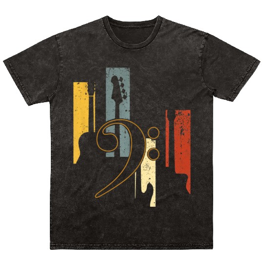 Bass Clef Vintage Bass Guitar Players Music Mineral Wash T Shirts