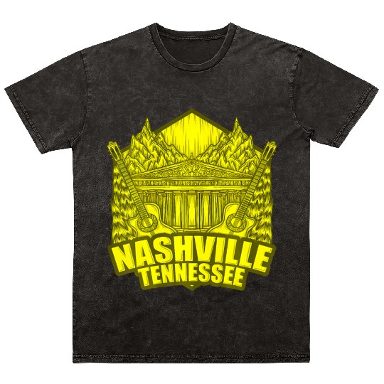 Nashville Tennessee City Of Music Guitar Musician Mineral Wash T Shirts