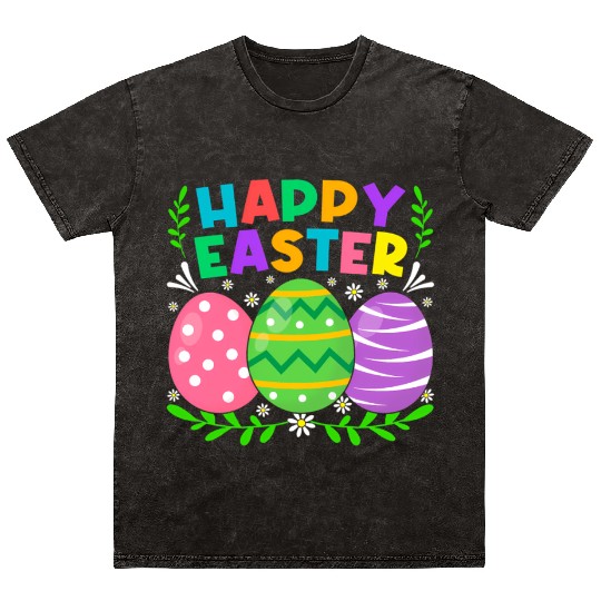 Happy Easter Day Bunny Eggs Easter Mineral Wash T Shirts