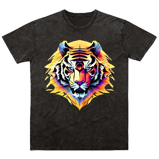 Majestic Sunset Tiger Mineral Wash T Shirts Tiger Face Design