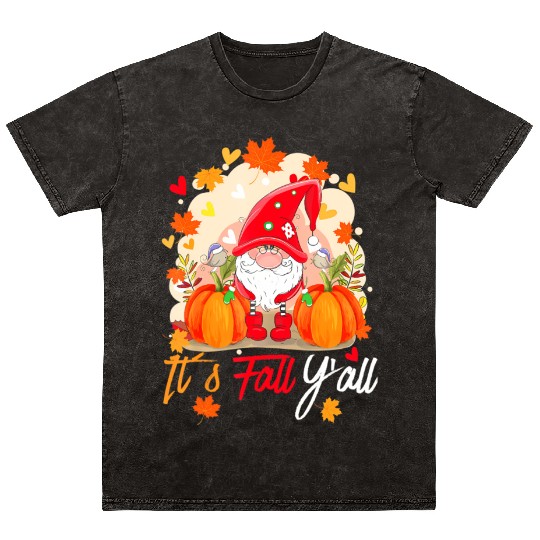 Cute Gnomes Pumpkin Floral Autumn Leaves It's Mineral Wash T Shirts