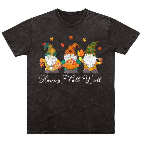 Happy Fall Y'all Thanksgiving Gnome Pumpkin Mineral Wash T Shirts