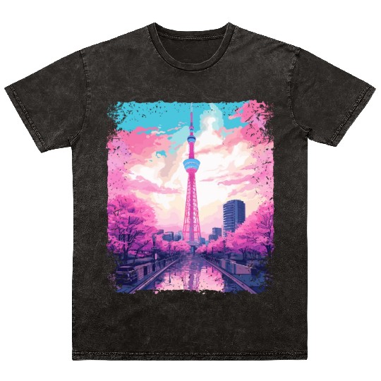 Aesthetic Skytree Tokyo Vaporwave Japanese Sight Mineral Wash T Shirts