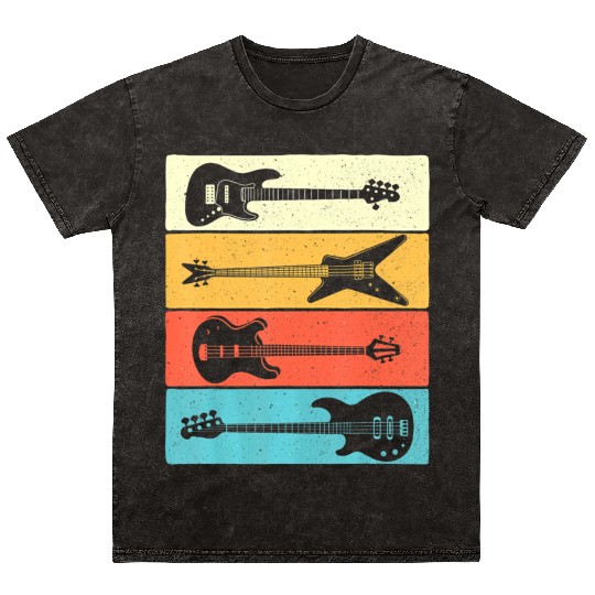 Retro Vintage Guitars Bass Guitar Music Lover Mineral Wash T Shirts