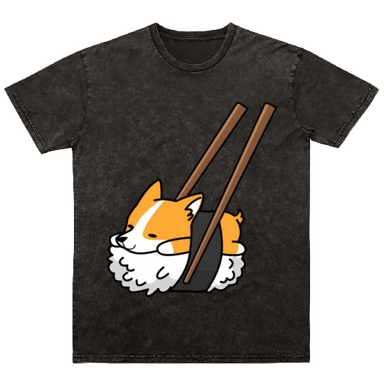Corgi Sushi Dog Mineral Wash T Shirts