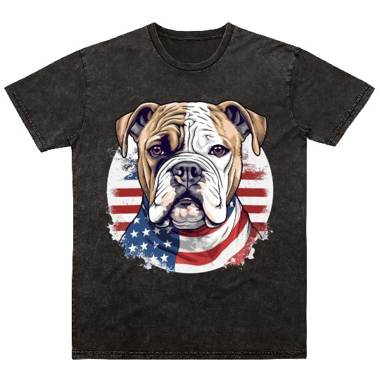 Bulldog of Liberty, Patriotic Bulldog with US Flag Mineral Wash T Shirts