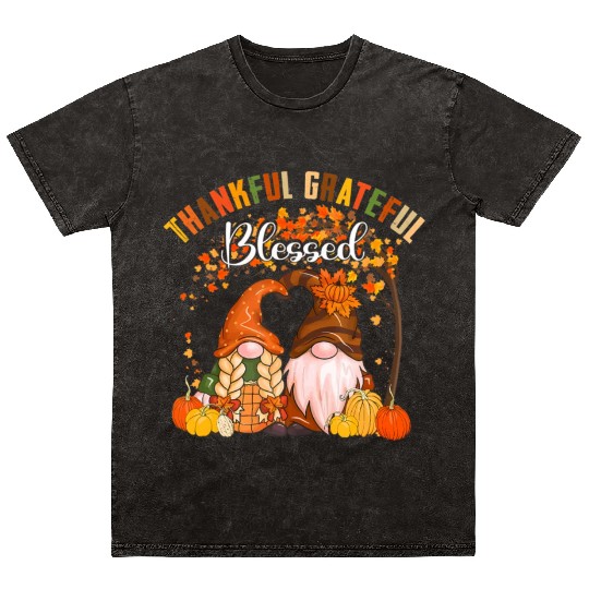 Thankful Grateful Blessed Gnomes Fall Autumn Mineral Wash T Shirts
