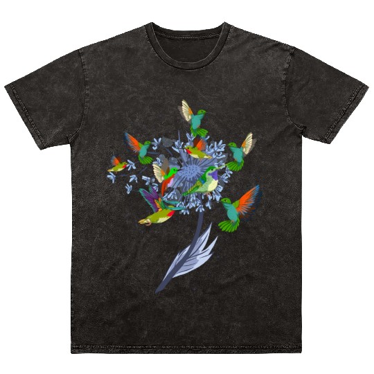 Pretty Nature Animal Flowers Bird Hummingbird Mineral Wash T Shirts