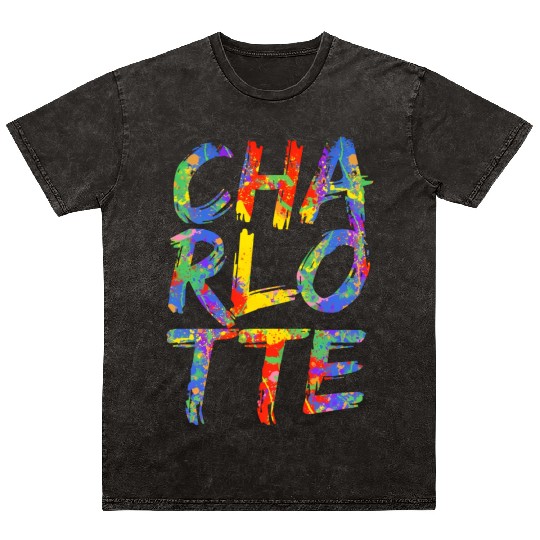 Charlotte Artwork Colorful Rainbow Carolina Mineral Wash T Shirts