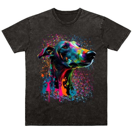 Colorful Splash Greyhound Portrait Puppy Owner Mineral Wash T Shirts
