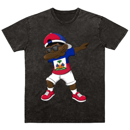 Dabbing Haitian Haiti Flag Dab Dance Mineral Wash T Shirts