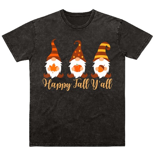 Happy Fall Y'all Autumn Gnome Mineral Wash T Shirts