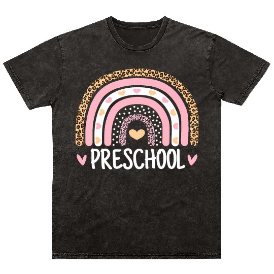 Leopard Rainbow Preschool Teacher Funny Back To Mineral Wash T Shirts