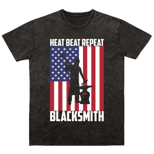 Blacmith Heat Beat Repeat Usa Flag Patriotic Blacm Mineral Wash T Shirts