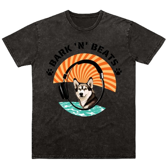 BARK 'N' BEATS-Robotic Siberian Husky & Headphone Mineral Wash T Shirts
