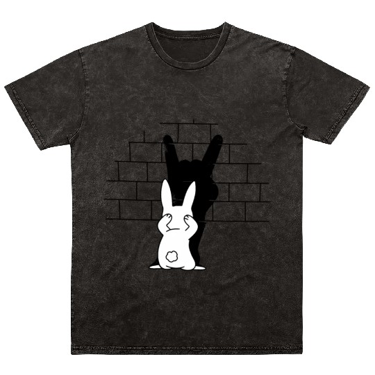 Rabbit Hand Shadow Rock And Roll Bunny Mineral Wash T Shirts