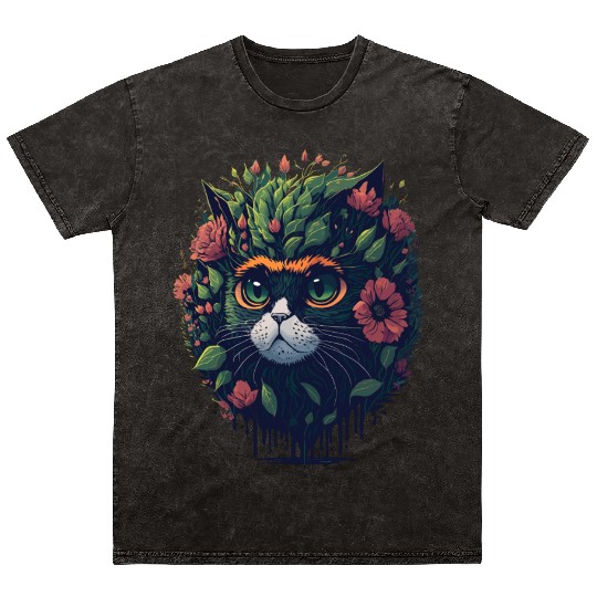 Floral Whiskers | Cat Earth Floral Design Mineral Wash T Shirts