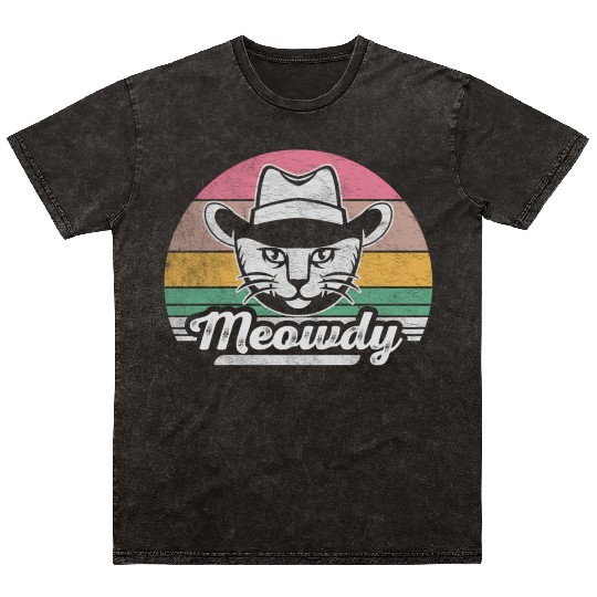 Mashup Between Meow And Howdy Cat Meme Cat Mineral Wash T Shirts
