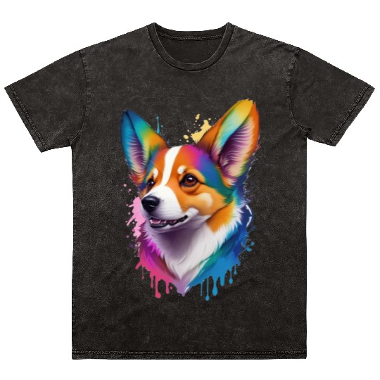 Colourful rainbow realistic Welsh Corgi dog Mineral Wash T Shirts