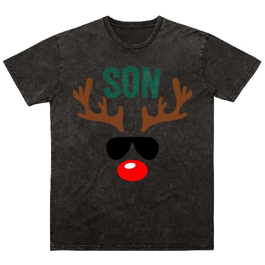 Son With Shades And Moose Reindeer Antlers Mineral Wash T Shirts