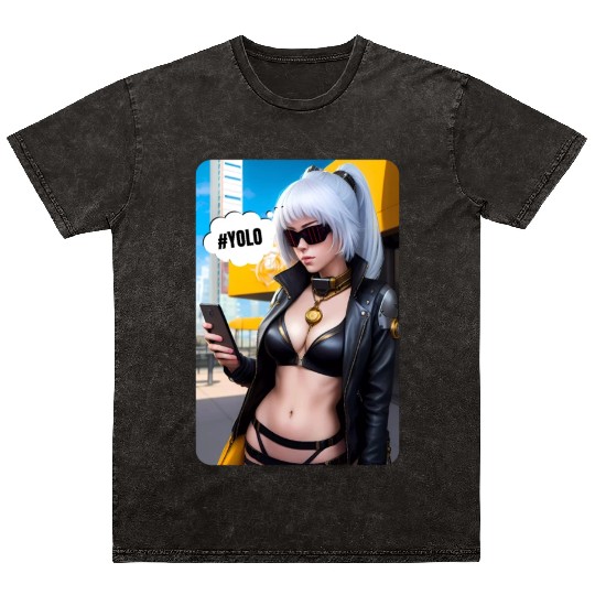 Cyberpunk Waifu Influencer Design 2 Mineral Wash T Shirts